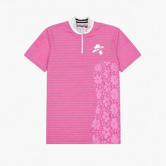 $triped tee with lace detail